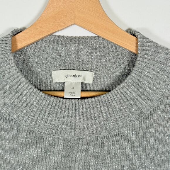 CJ Banks Women’s Plus Sleeveless Sweater Top Size 3X Metallic Gray Knit Pullover - Picture 4 of 5